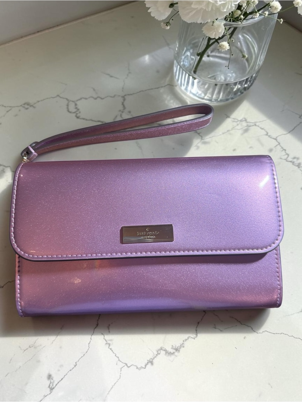 Kate Spade Kenzie Quartz Pink Patent Flap Wristlet KJ015 Boxed NWT